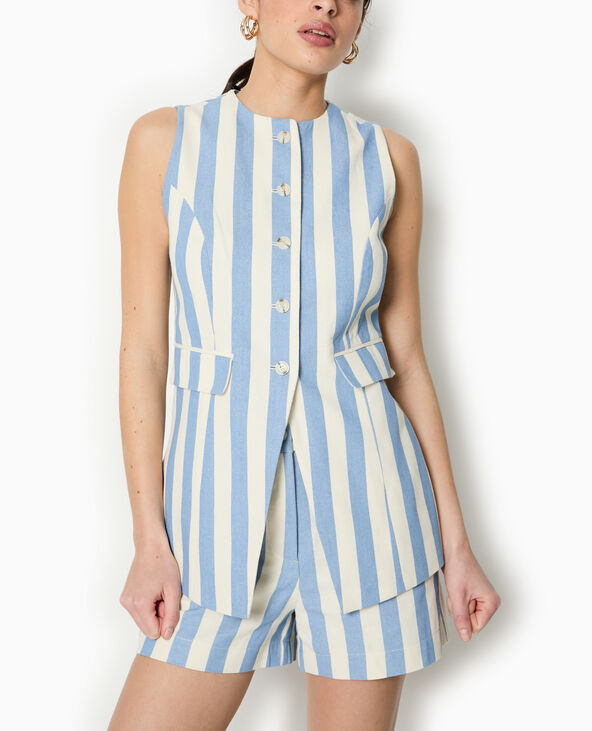Veste longue sans manche avec rayures bleu - Pimkie