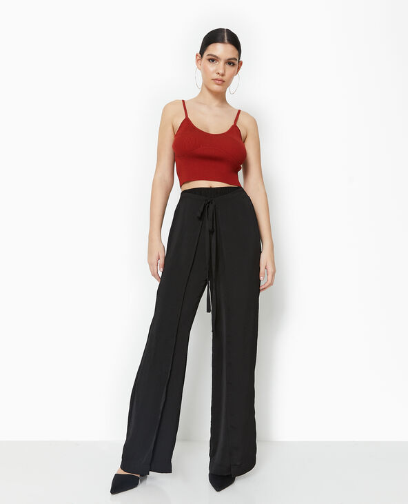 Pantalon large avec fentes et pans à nouer noir - Pimkie