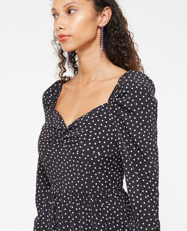 Robe midi encolure cœur avec fronces noir - Pimkie