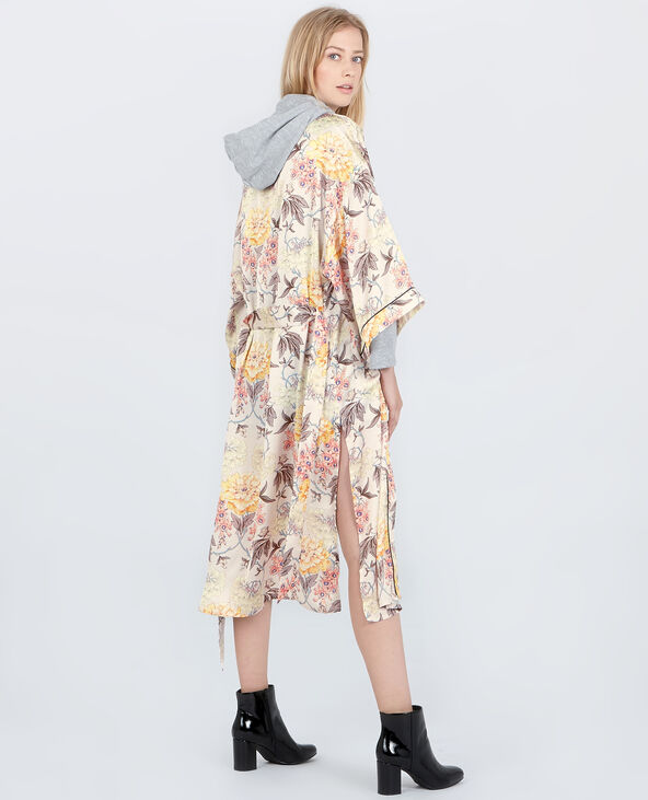 Long kimono satiné fleuri jaune - Pimkie