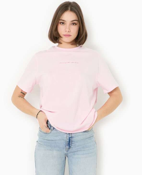 T-shirt ample avec print poitrine et dos rose - Pimkie