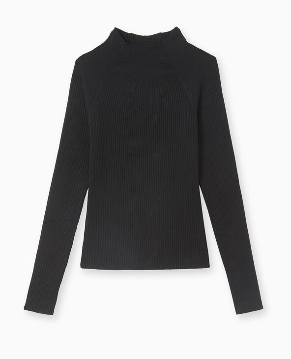 Pull fin en maille côtelée col montant noir - Pimkie