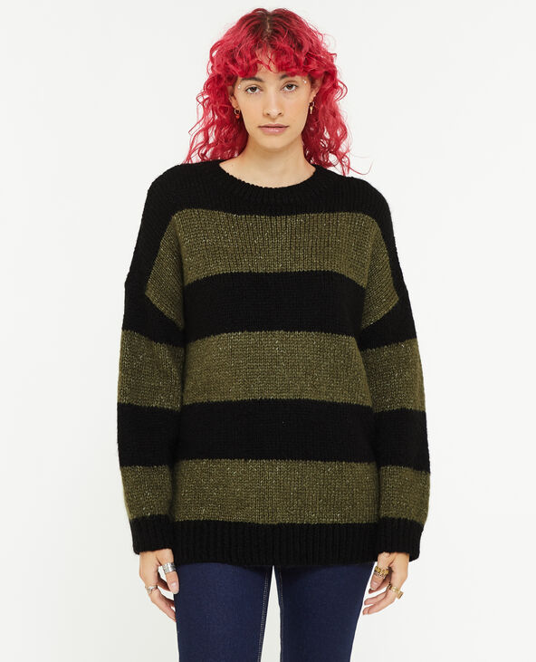 Pull oversize à rayures vert kaki - Pimkie