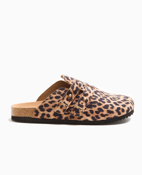 Mules sabots en suédine motif léopard beige - Pimkie