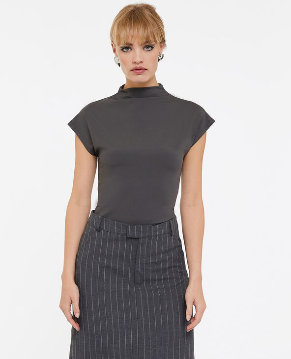 Top col montant en maille gainante gris foncé - Pimkie
