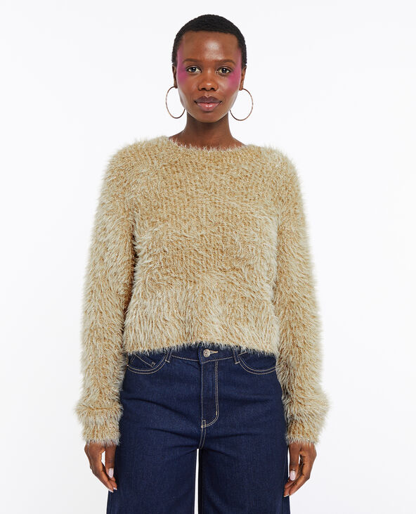 Pull court en maille poilue et lurex doré - Pimkie
