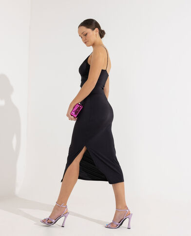 Robe midi cache-cœur en maille satinée noir - Pimkie
