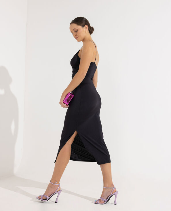 Robe midi cache-cœur en maille satinée noir - Pimkie