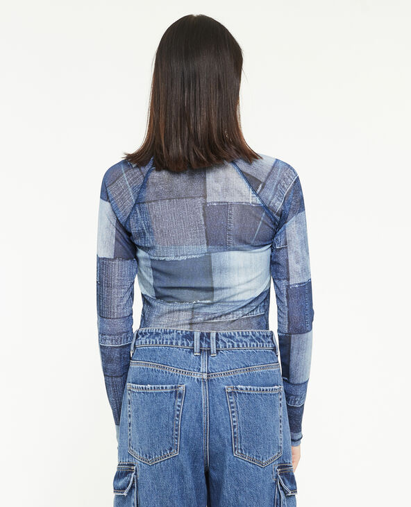 Top en tulle effet patchwork bleu - Pimkie
