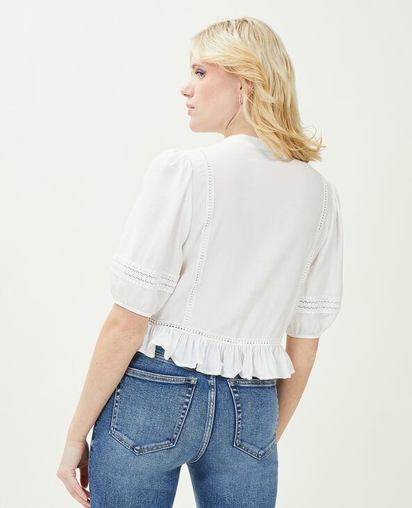 Blouse avec dentelle et liens à nouer blanc - Pimkie