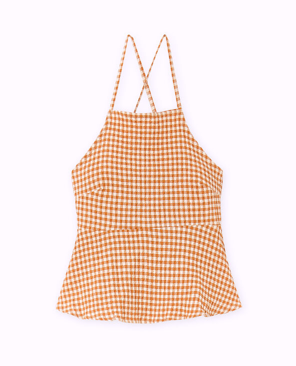 Top base volantée dos dégagé motif vichy marron - Pimkie