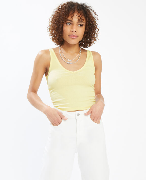 Debardeur maille cotelee col V