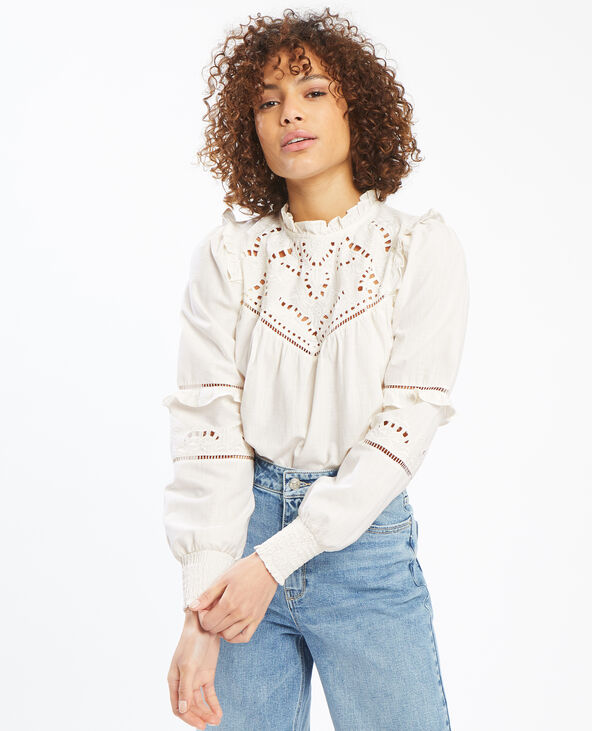 Blouse à volants et guipure blanc - Pimkie