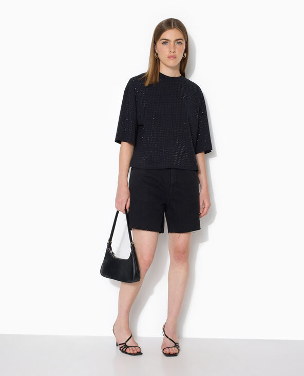 T-shirt manches courtes avec strass en all over noir - Pimkie