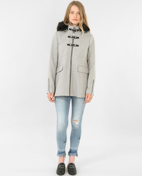 Caban avec fausse fourrure gris chiné - Pimkie