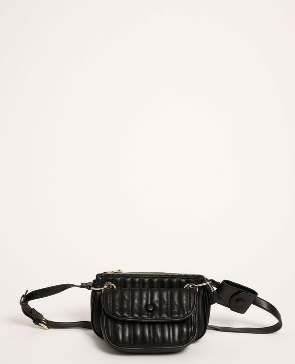 Sac bandoulière triple en simili cuir noir - Pimkie