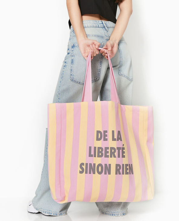 Tote bag XXL rayé rose clair - Pimkie