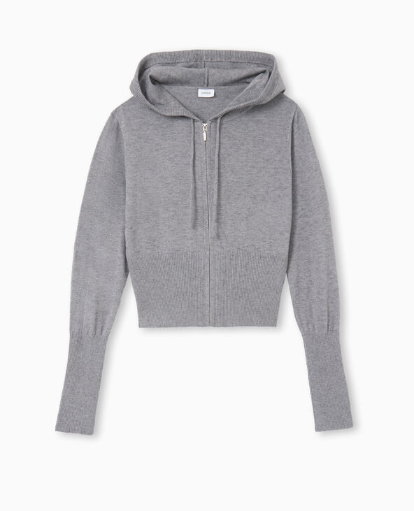 Gilet court zippé en maille fine avec capuche gris chiné - Pimkie