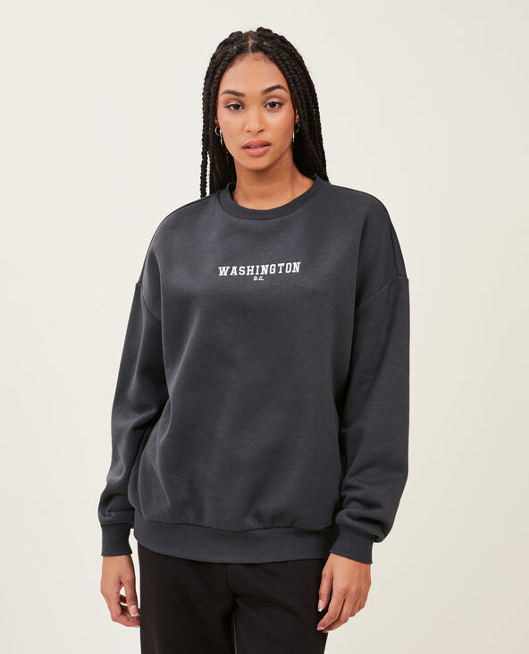 Sweat oversize col rond gris foncé - Pimkie