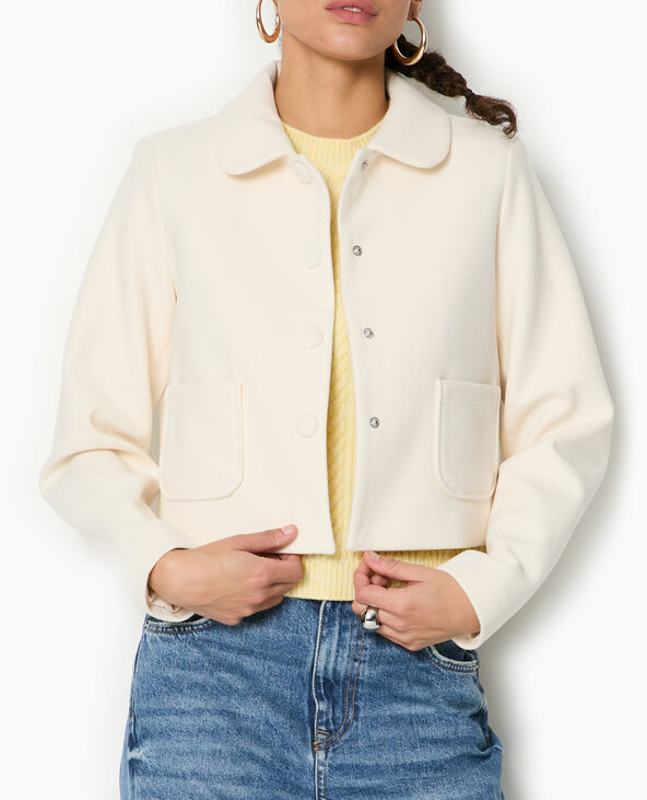Veste courte col rond effet drap de laine écru - Pimkie