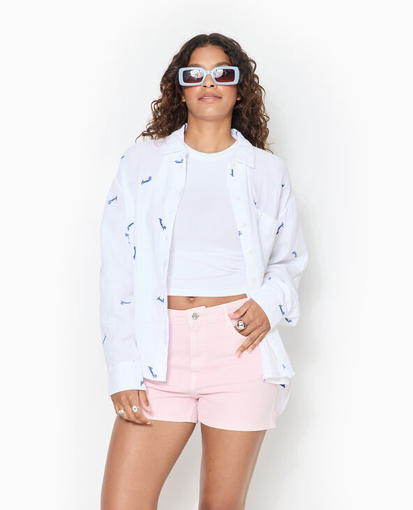 Chemise en gaze de coton avec broderies Amour blanc - Pimkie