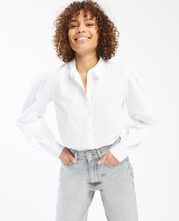 Chemisier broderie et dentelle blanc - Pimkie
