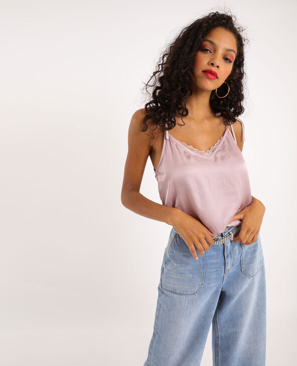 Top en satin et dentelle lilas - Pimkie