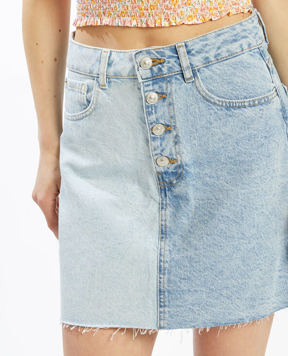 Jupe courte en jean bicolore bleu clair - Pimkie