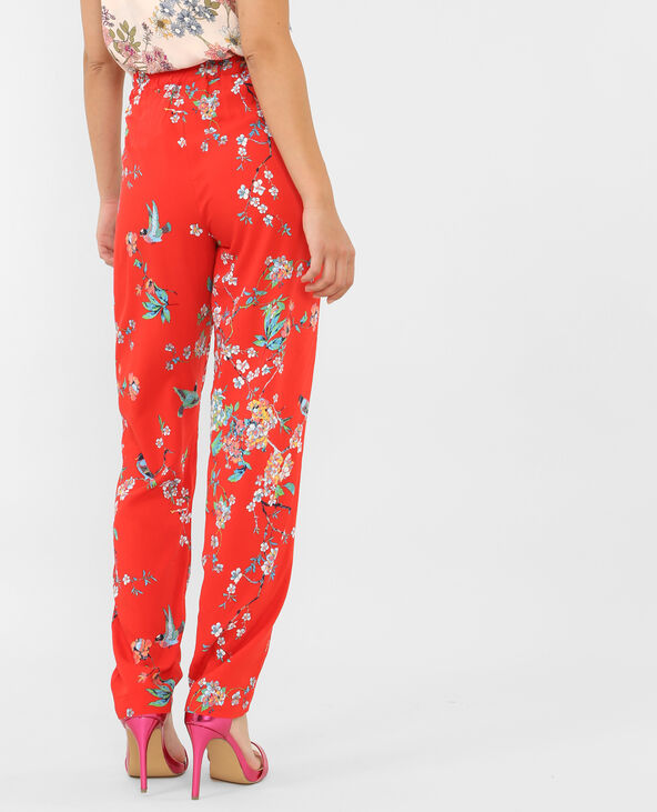 Pantalon fluide online rouge fleuri