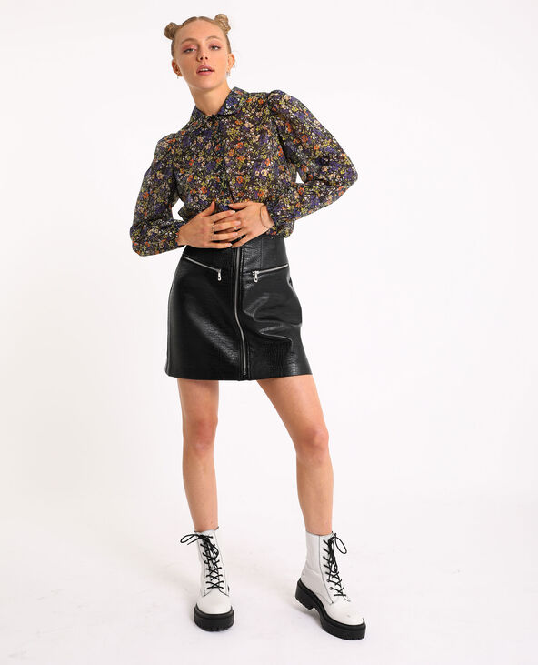 Jupe simili cuir croco noir - Pimkie