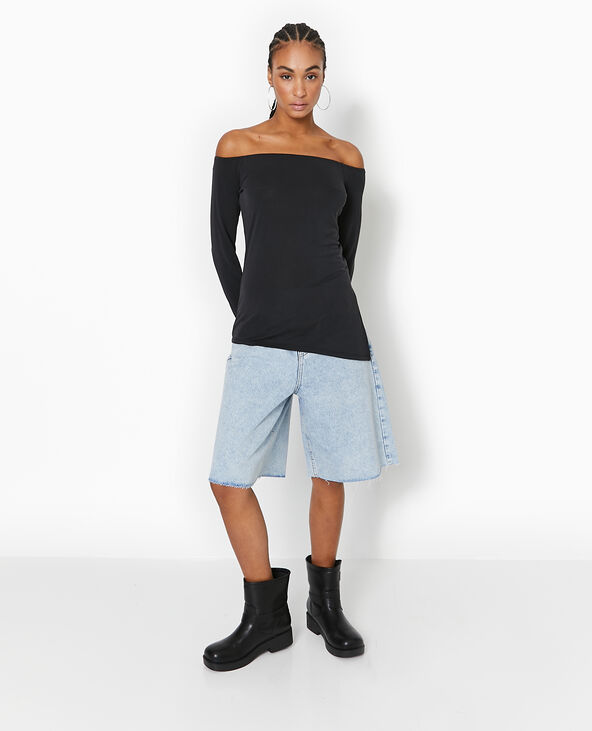 Top manches longues encolure Bardot noir - Pimkie