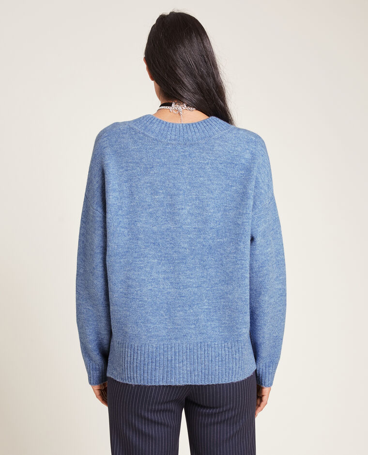Pull grand col V bleu - Pimkie
