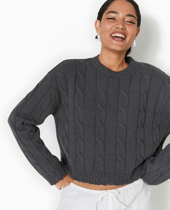 Pull en maille torsadée et déjaugée gris foncé - Pimkie
