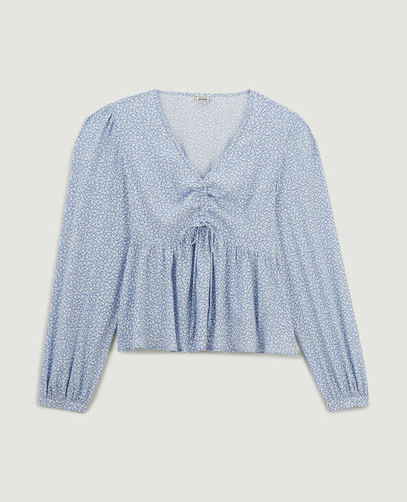 Blouse encolure V base volantée bleu - Pimkie