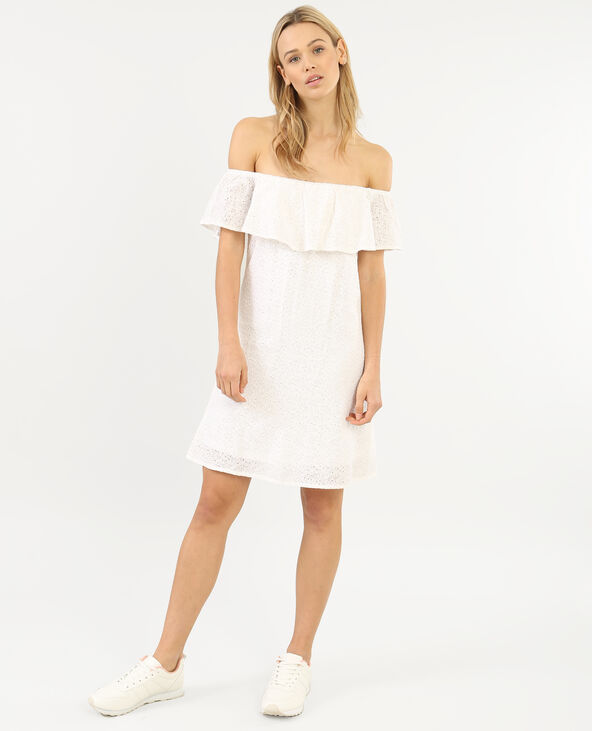 Robe dentelle col bardot blanc - Pimkie