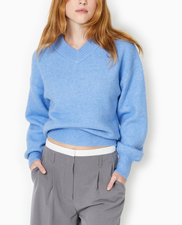 Pull col V en maille bleu clair - Pimkie