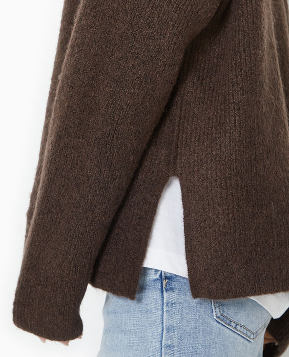 Pull col montant avec jeu de mailles marron - Pimkie