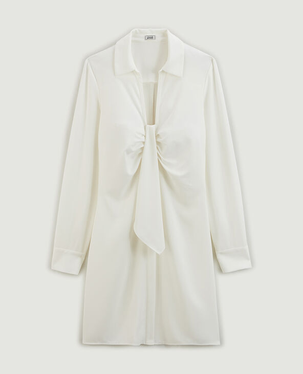 Robe chemise courte effet froncé blanc - Pimkie