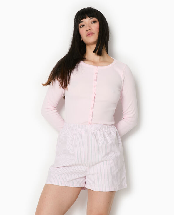 Gilet col rond en maille côtelée rose - Pimkie