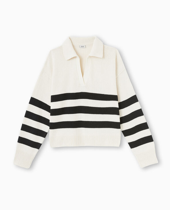 Pull rayé col polo blanc - Pimkie