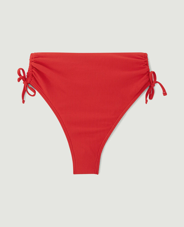 Bas de maillot culotte haute avec fronces et nouettes rouge - Pimkie