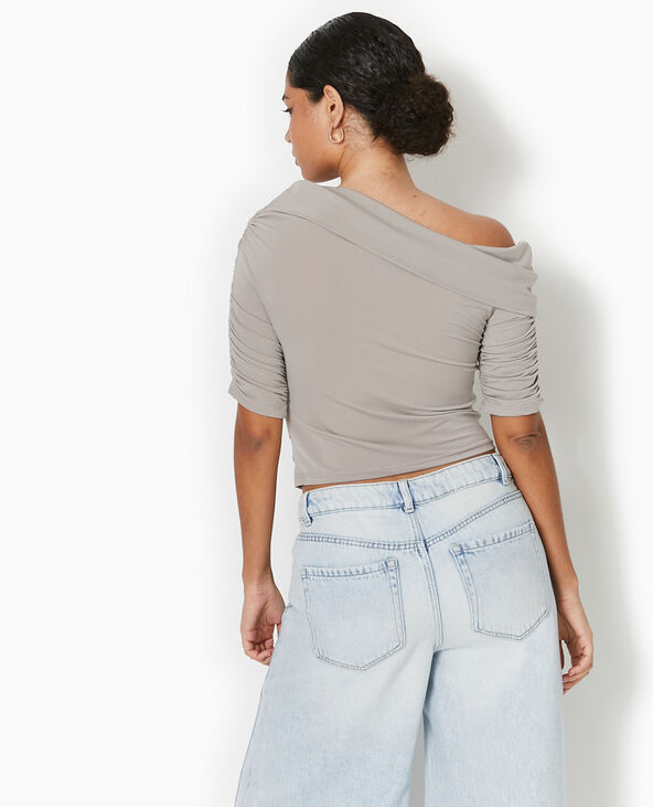 Top avec fronces encolure Bardot gris - Pimkie