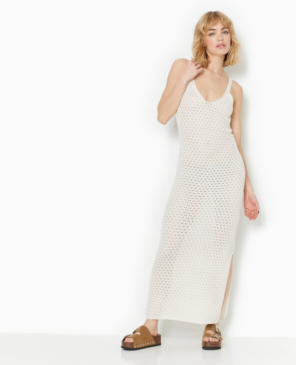Robe longue à bretelles en maille ajourée blanc - Pimkie
