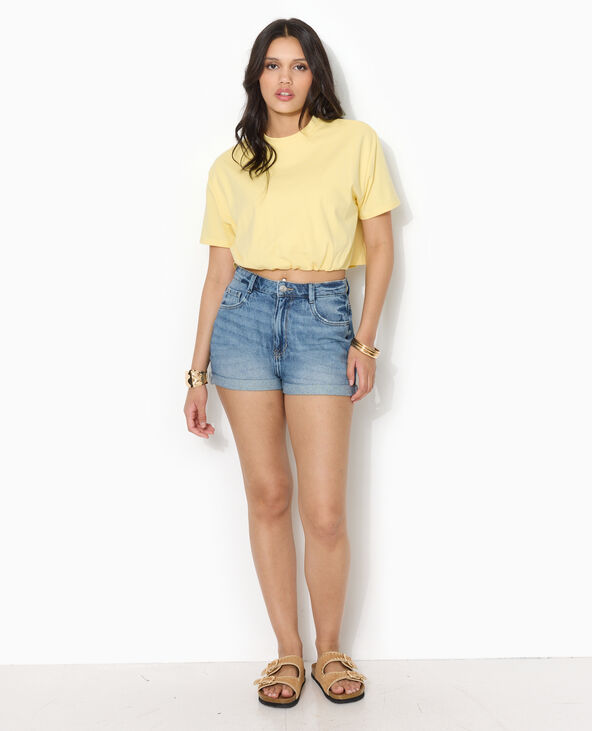 T-shirt court avec détail élastique Jaune pâle - Pimkie