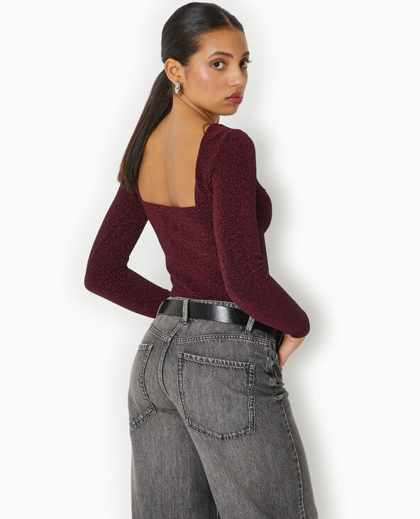 Top en maille lurex dos encolure carrée rouge - Pimkie