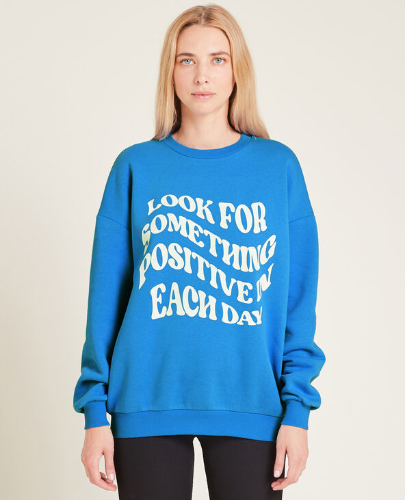Sweat oversize col rond bleu électrique - Pimkie