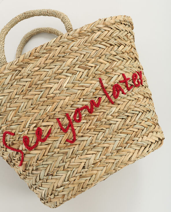 Panier en paille à message taupe - Pimkie