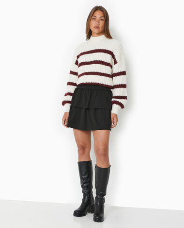 Jupe Courte Mini Plissee Droite Fendue Noire Pimkie