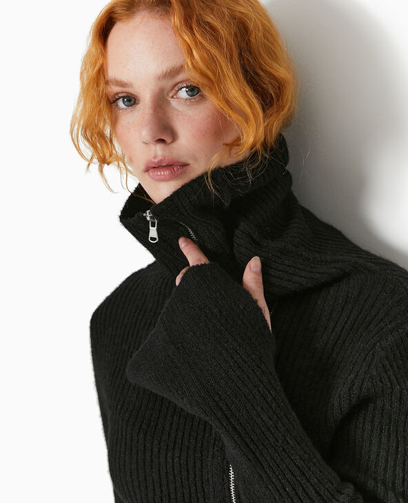 Gilet zippé en maille côtelée noir - Pimkie