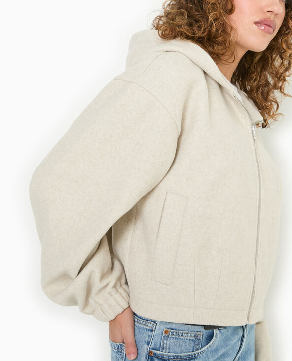 Blouson zippé avec capuche effet drap de laine beige - Pimkie